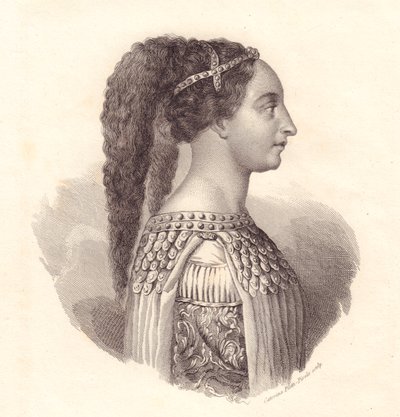 Ritratto della nobildonna italiana Isotta degli Atti (circa 1432-1474), incisione su rame di Caterina Piotti-Pirola da William Walcutt
