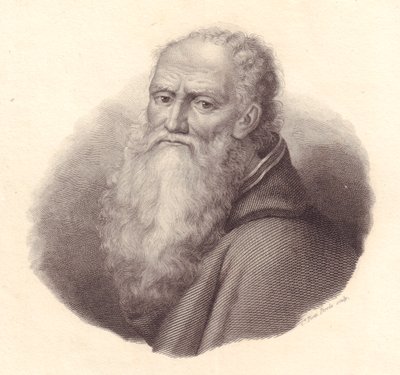 Ritratto del pittore italiano Bernardino Luini (circa 1481-1532), incisione su rame di Caterina Piotti-Pirola da autoritratto di Luini da William Walcutt