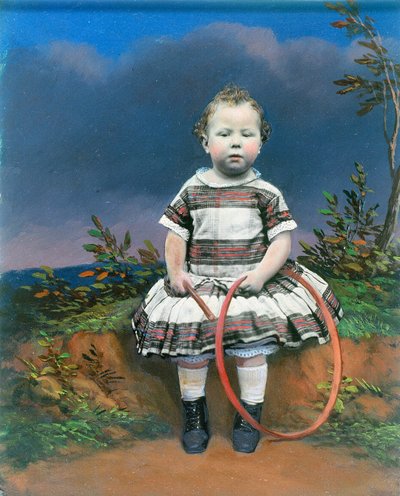 Ritratto di un bambino con un cerchio, ambrotipo colorato a mano, c 1860 da Ferdinand Georg Waldmuller