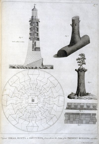 Schizzi preliminari del faro di Smeaton, c 1756 da Ferdinand Georg Waldmuller