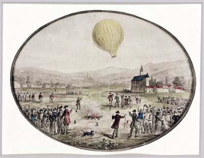 La prima ascensione pubblica in mongolfiera, 5 giugno 1783 da Frederick (attr. to) Barnard