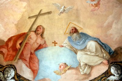 Cattedrale di Udine. Santissima Trinità. Il Padre, Gesù e lo Spirito Santo. Dipinto. Italia. da . .