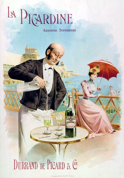 Un garzone di caffè prepara un bicchiere di assenzio da Frederick (attr. to) Barnard