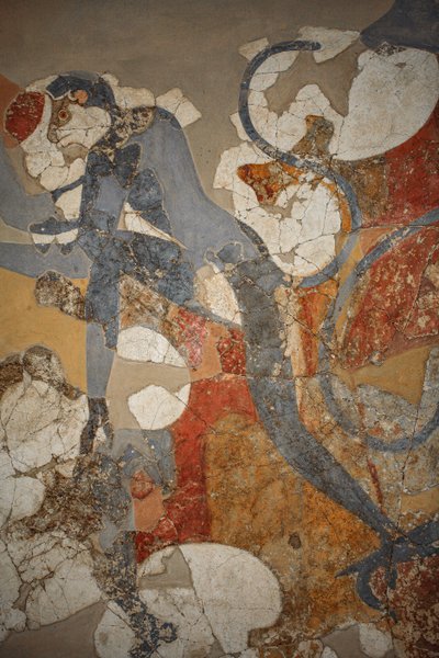 Pittura murale delle scimmie blu di Akrotiri. Santorini da . .