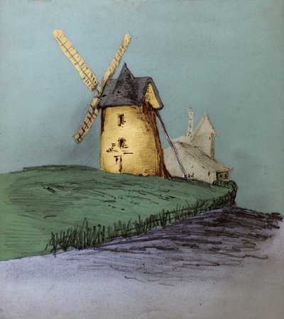 Mulino a vento in Normandia, Francia. circa 1830 (illustrazione) da . .