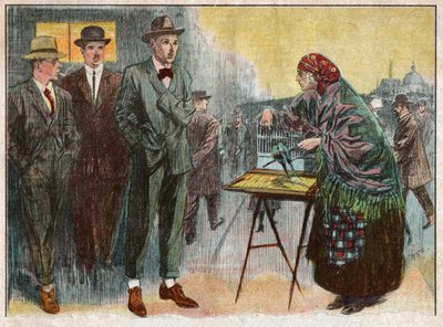 Donna che pratica la divinazione tramite uccelli. 1926 (Illustrazione) da . .
