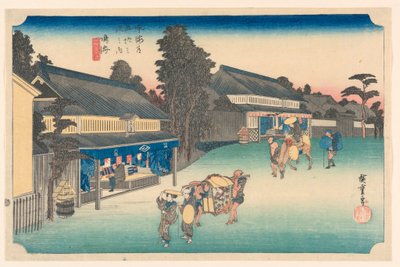 Narumi, un luogo famoso per i suoi tessuti, nelle Cinquantatré stazioni della strada Tokaido da Hiroshige
