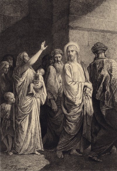 Una donna glorifica Gesù da after Albert Robida