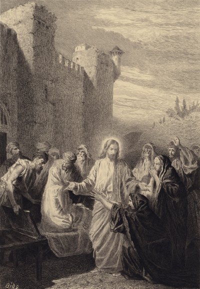 Cristo risuscita il figlio della vedova da after Albert Robida