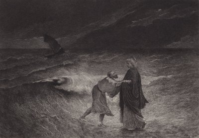 Gesù e San Pietro sul mare da after Albert Robida