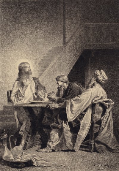 Gesù e i discepoli a Emmaus da after Albert Robida