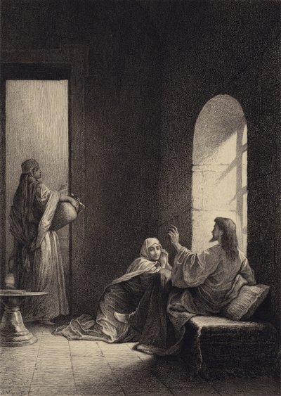 Gesù a casa di Marta e Maria da after Albert Robida