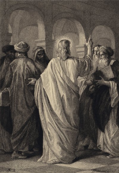 Gesù conversa con i dottori da after Albert Robida