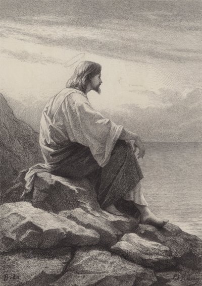 Gesù seduto sulla riva del mare da after Albert Robida