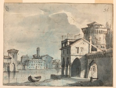 Progetto scenografico, edifici sul lungofiume da after Alessandro Sanquirico