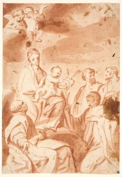 La Madonna col Bambino in trono con i santi Ignazio di Loyola, Francesco Saverio, Cosma e Damiano da after Andrea Sacchi