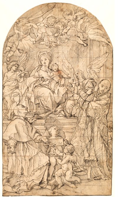La Madonna col Bambino in trono, affiancata da angeli e dai Santi Carlo Borromeo e Ignazio di Loyola da after Carlo Maratti