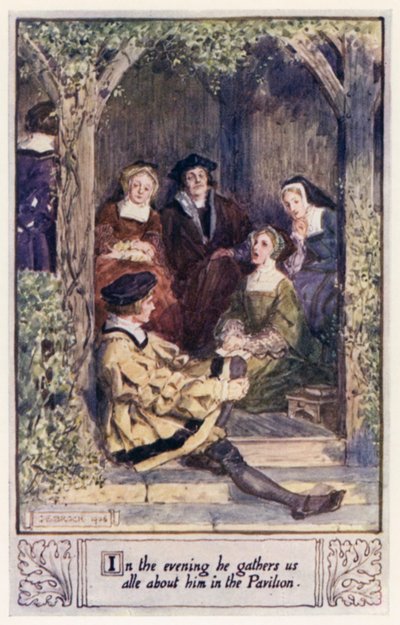 La sera ci raccoglie tutti intorno a lui nel padiglione da after Charles Edmund Brock