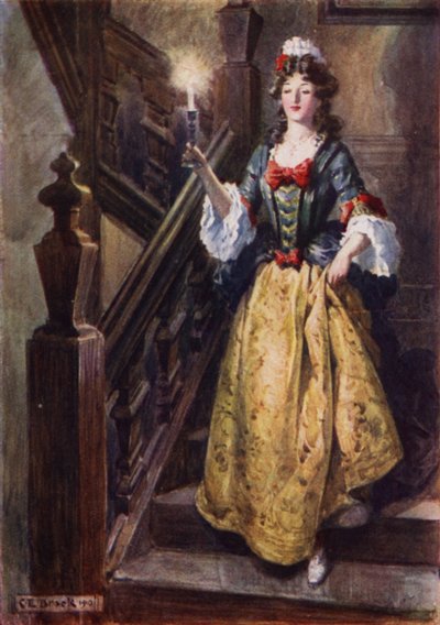 La signora Beatrix scende le scale di Walcote House per salutare Esmond da after Charles Edmund Brock
