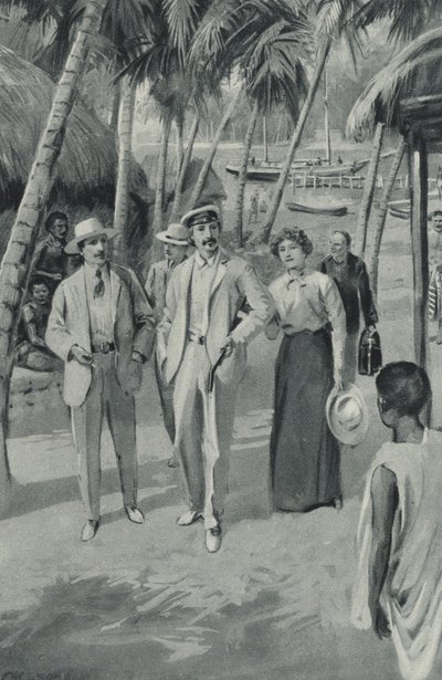 Robert Louis Stevenson e i suoi amici arrivano a Samoa da after Charles Mills Sheldon