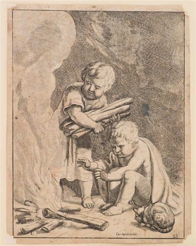 Due bambini che fanno fuoco da after Cornelis Holsteyn