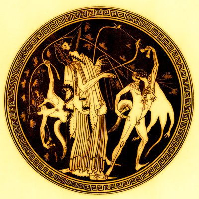 Dioniso e satiri, illustrazione da Pitture di vasi greci di J. E. Harrison e D. S. MacColl, pubblicato nel 1894 da after English School