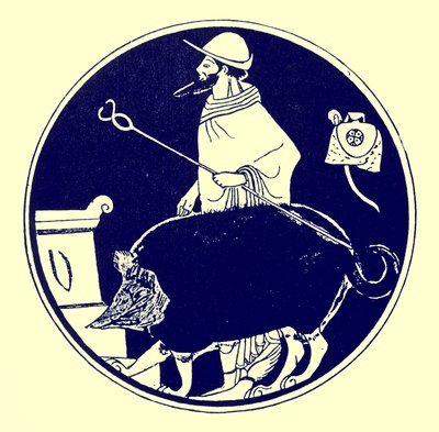 Ermes e il cane mascherato, illustrazione da Pitture di vasi greci di J. E. Harrison e D. S. MacColl, pubblicato nel 1894 da after English School