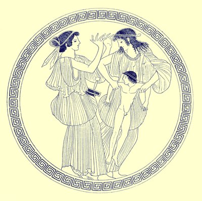 Procne, Filomela e Iti, illustrazione da Pitture di vasi greci di J. E. Harrison e D. S. MacColl, pubblicato nel 1894 da after English School