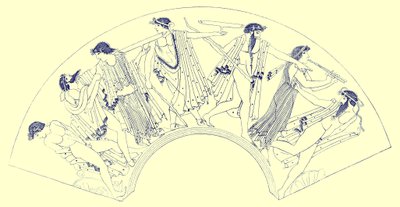 Banchetto di Brygos, illustrazione da Pitture di vasi greci di J. E. Harrison e D. S. MacColl, pubblicato nel 1894 da after English School