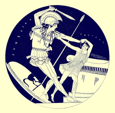 La morte di Troilo, illustrazione da Pitture di vasi greci di J. E. Harrison e D. S. MacColl, pubblicato nel 1894 da after English School