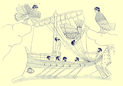 Ulisse e le sirene, illustrazione da Pitture di vasi greci di J. E. Harrison e D. S. MacColl, pubblicato nel 1894 da after English School