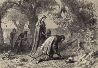 Thorfin e Gudrida sulla riva di Vineland da after Felix Octavius Carr Darley