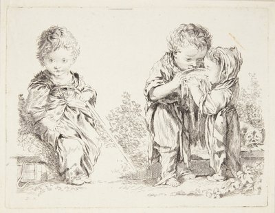 Bambino seduto su un cumulo di terra e I piccoli bevitori di latte da after Francois Boucher