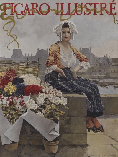 Venditrice di fiori del secolo scorso da after Francois Flameng