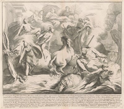 La Prima Macchina per la Chinea del 1742: La Contesa di Nettuno e Minerva da after François Hutin Miguel de Sorellò