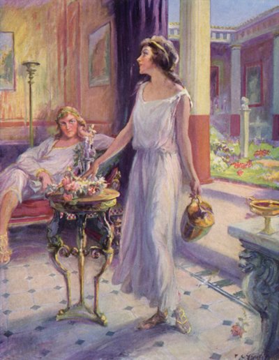Cercando nella stanza fino a trovare il tavolo accanto a Glaucus, vi posò il cestino da after Frederick Coffay Yohn