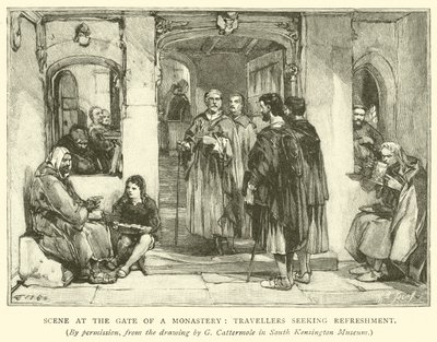 Scena al cancello di un monastero, viaggiatori in cerca di ristoro da after George Cattermole