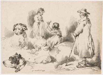 Studi di bambini (Due bambine); Due cani; Un uomo da after George Morland