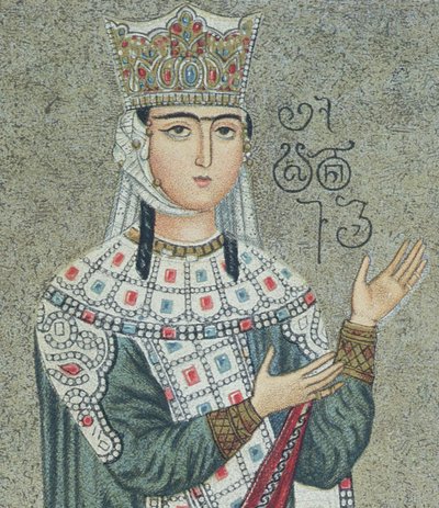 (dettaglio) di un affresco che raffigura la regina Thamar (1184-1213) e suo padre il re Grigori III (1156-1184) da after Georgian School