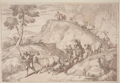Un pastore anziano che guida il gregge da after Giovanni Benedetto Castiglione Gaetano Zompini