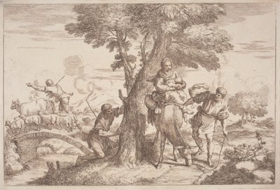La fuga in Egitto con un pastore che osserva da dietro un albero da after Giovanni Benedetto Castiglione Gaetano Zompini