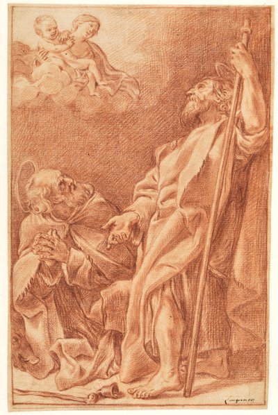 La Madonna e il Bambino con i Santi Antonio Abate e Giacomo il Maggiore da after Giovanni Lanfranco
