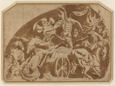 Fuga di Merione, con il corpo di Coerano trascinato dal carro da after Giulio Romano