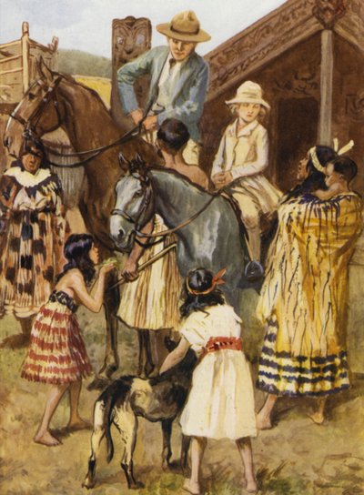 Visitatori in un villaggio modello Maori da after Gordon Frederick Browne
