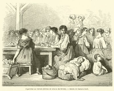 Sigaraie al lavoro, fabbrica di tabacchi di Siviglia da Gustave after Dore