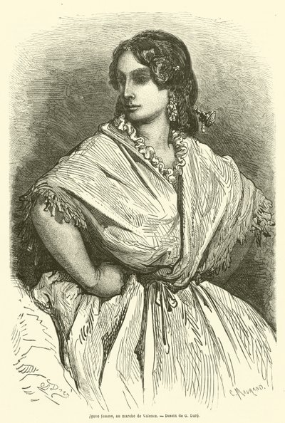 Giovane donna, al mercato di Valencia da Gustave after Dore