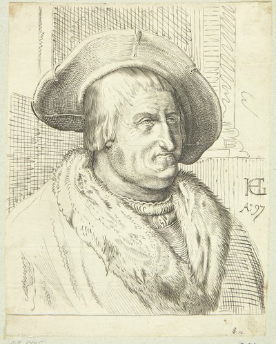 Ritratto fantastico di un vecchio con cappello da after Hendrick Goltzius