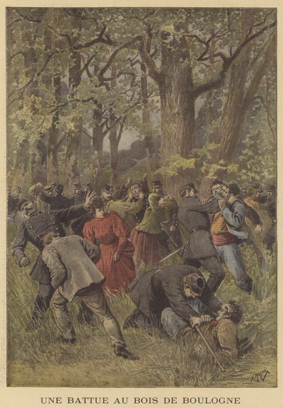 Confronto tra polizia e vagabondi nel Bois de Boulogne da after Henri Meyer