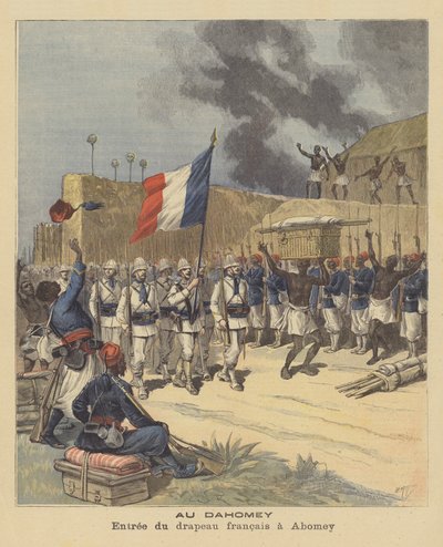 Ingresso della bandiera francese ad Abomey, Dahomey da after Henri Meyer