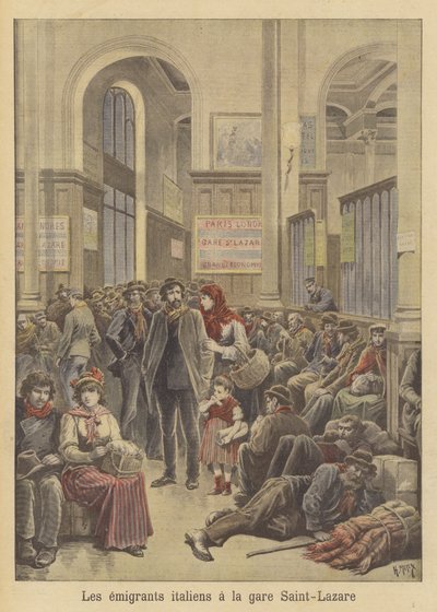 Emigranti italiani in America alla Gare Saint-Lazare da after Henri Meyer